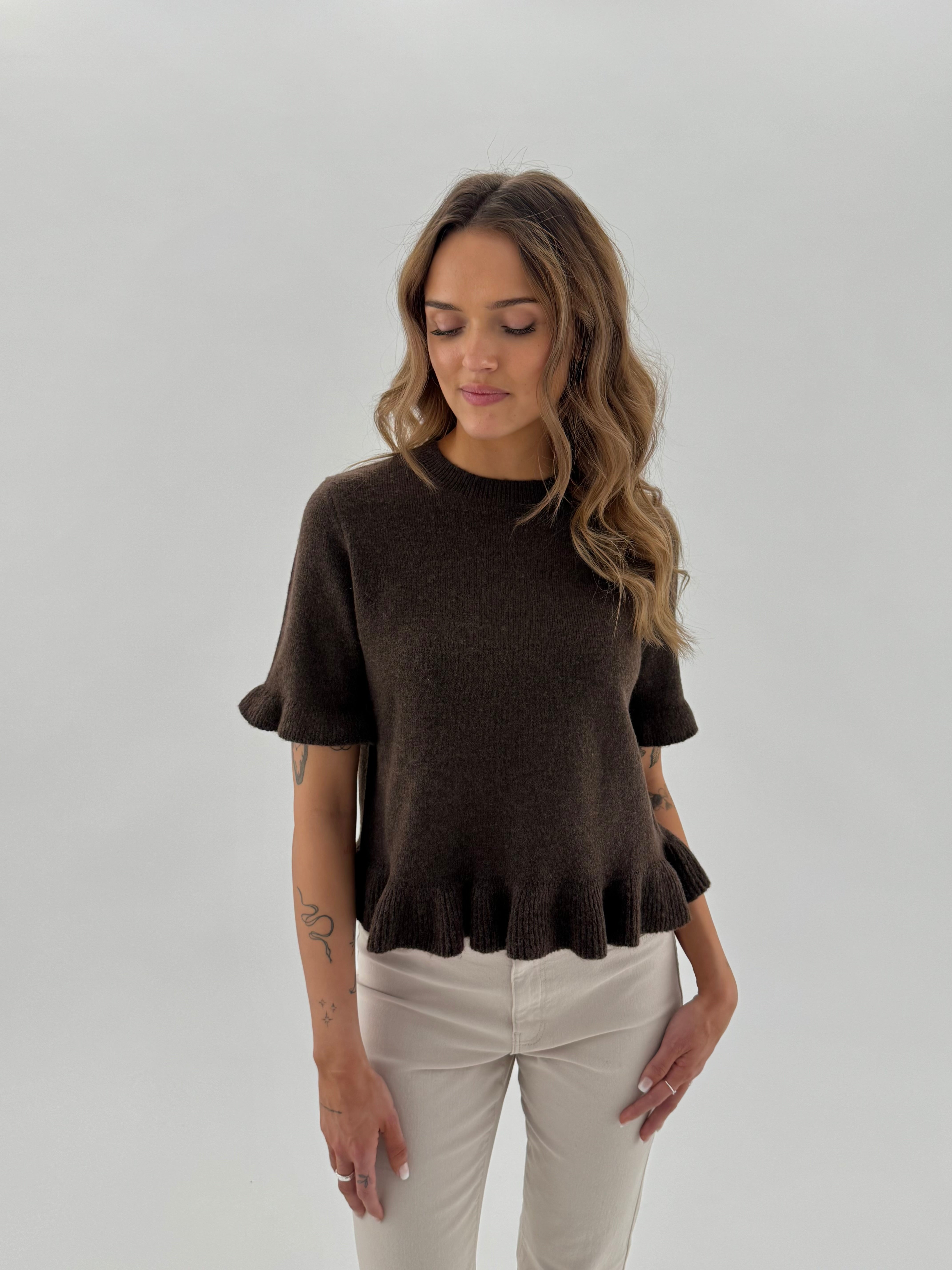 PCSALLY FRILL KNIT - Hot Fudge